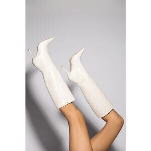 Larroude Kate White Leather Knee High Stiletto Boots Size 7.5 NWOT